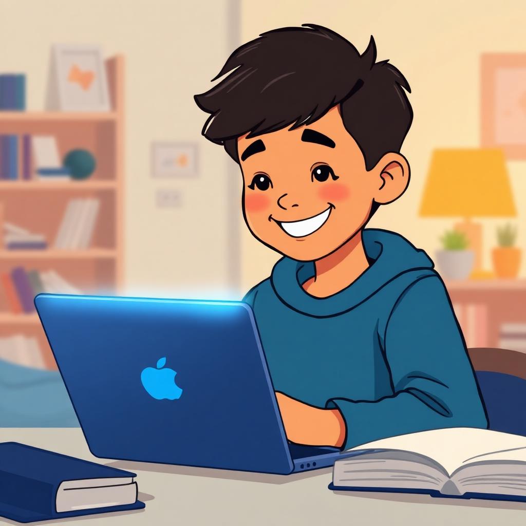 A happy student learning with EduBuddy AI tutor on a laptop